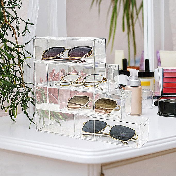 Fordonral Clear Plastic Organizer, Transparent Glasses Holder Storage Drawers, Sunglass Case Glasses Display Stand, Acrylic Organizers for Organizing Eyeglass, Hair Ties, Accessories