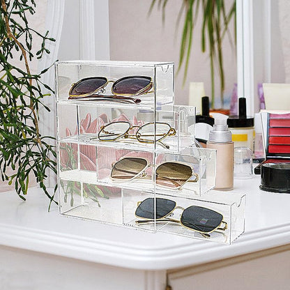 Fordonral Clear Plastic Organizer, Transparent Glasses Holder Storage Drawers, Sunglass Case Glasses Display Stand, Acrylic Organizers for Organizing Eyeglass, Hair Ties, Accessories