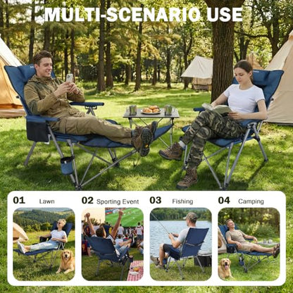 Folding Reclining Camp Chair with Footstool for Camp, Picnic, Lawn, Fishing - color: Blue