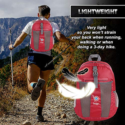 Bago Lightweight Small Hiking Backpack for Women and Men - 25L Travel Day Pack - Foldable Hiking Daypack Ultralight for Camping Outdoor Sports - Day Bag Packable Backpack for Travel (Red)