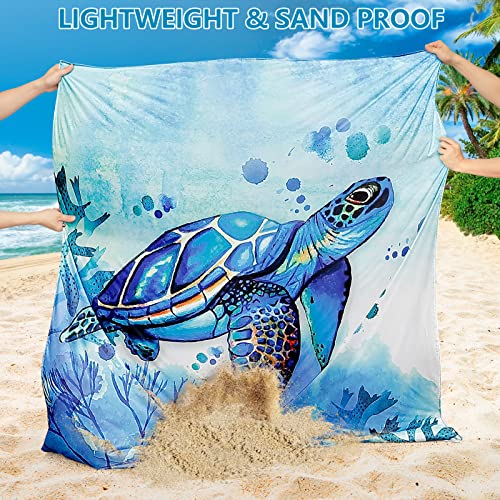 HIHOHO Beach Blanket Waterproof Sandproof Quick Drying Mat for 1-8 Adults - color: Bl-seaturtle, size: 6'11" x 6'7"