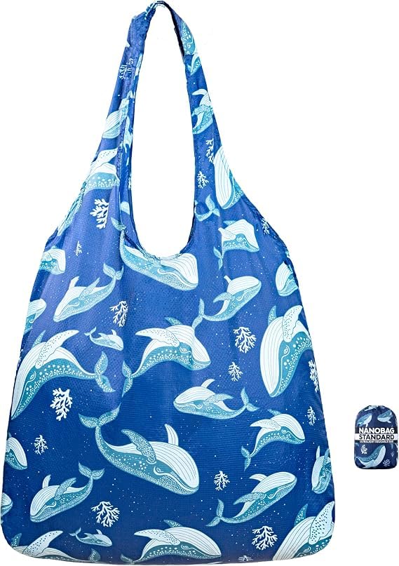 Nanobag Standard 19L Tote Foldable Packable Reusable Grocery Shopping Bag - color: Whales