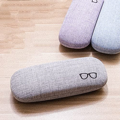 HSYMQ 3Pack Hard Shell Eyeglasses Case Protector Linen Fabrics Large Glasses Case Concise