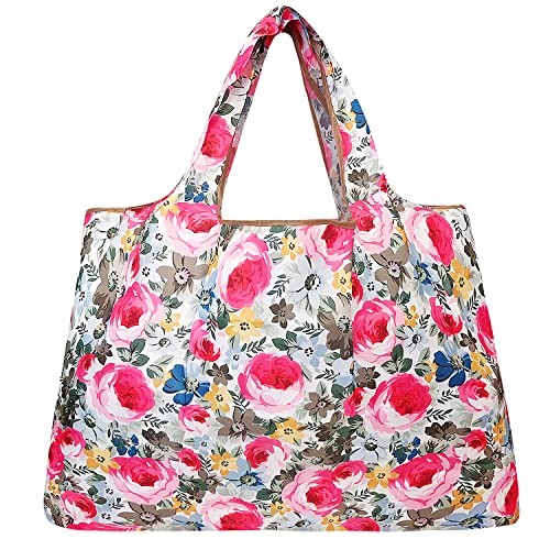 allydrew Large Foldable Tote Nylon Reusable Grocery Bags, Easter Floral - color: Easter Floral
