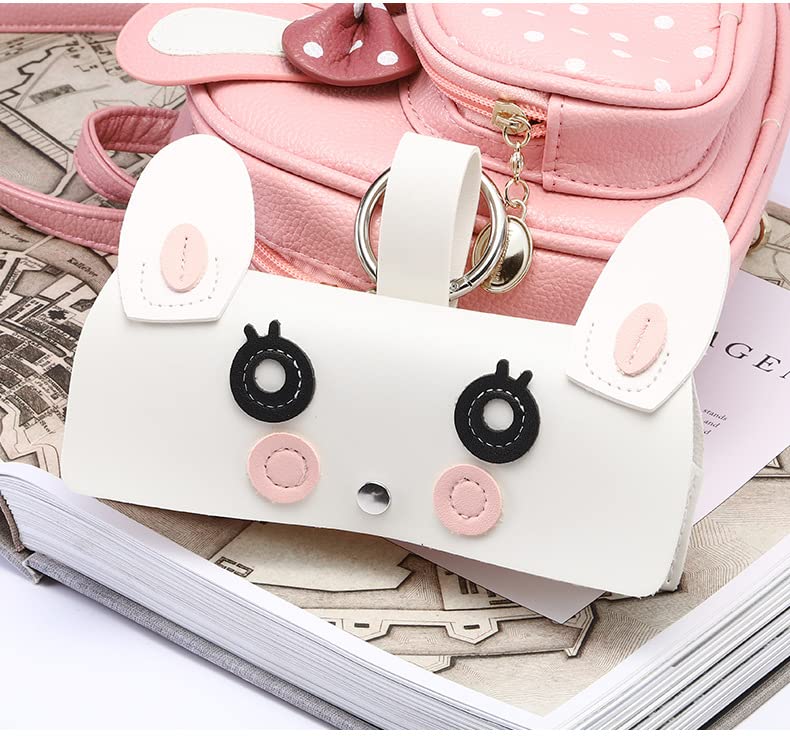 Cartoon Sunglasses Pouch, Portable Snap Button Glasses Case with Clip PU Leather Splicing Eyeglasses Carrying Bag - color: Pink Flower