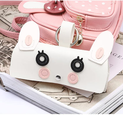 Cartoon Sunglasses Pouch, Portable Snap Button Glasses Case with Clip PU Leather Splicing Eyeglasses Carrying Bag - color: Pink Flower