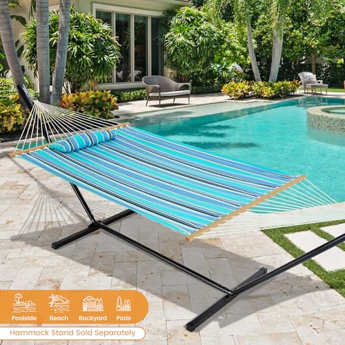 Lazy Daze 12 FT Sunbrella Quilted Hammock, Non-Fading Double Hammock - color: Dolce Oasis
