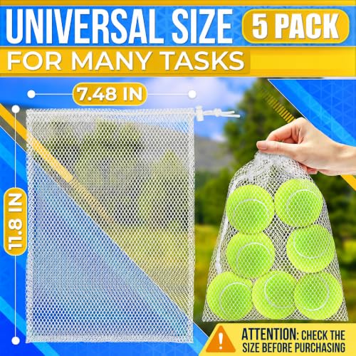 5 Pcs Small Mesh Bags with Tight Closure, 11.8 x 7.48", Polyester (White) - color: 5Pcs, White, S size