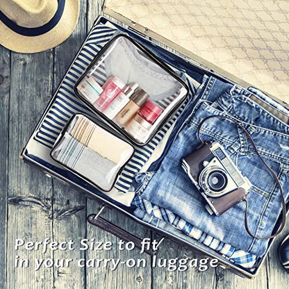 3pcs Crystal Clear Cosmetic Bags TSA Approved Travel Makeup Toiletry Bag - color: 3pcs Black-1 large, 1 medium, 1 small, size: 1 large, 1 medium, 1 small