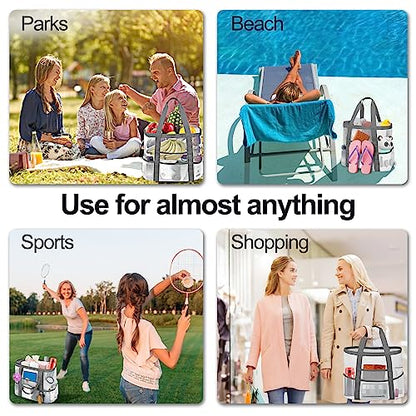 Mesh Beach Bags for Women - Plus Waterproof Sandproof Tote Bag - color: Grey, size: Large