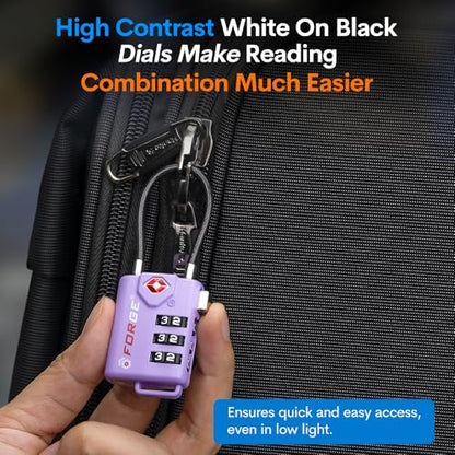Forge TSA Approved Luggage Locks, Re-settable Combination with Alloy Body, Purple 4 Locks. - color: Purple 4 Pack