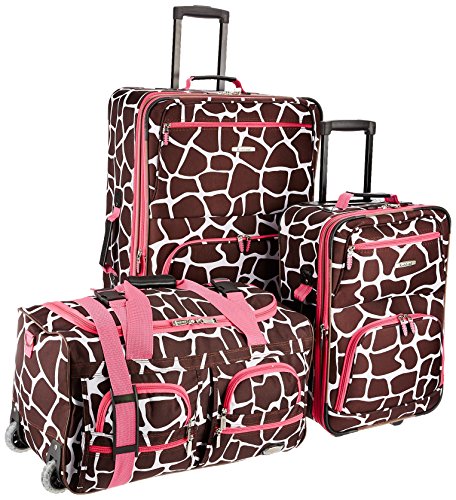 Rockland Vara Softside 3-Piece Upright Luggage Set,Expandable, Pink Giraffe, (20/22/28) - color: Pink Giraffe