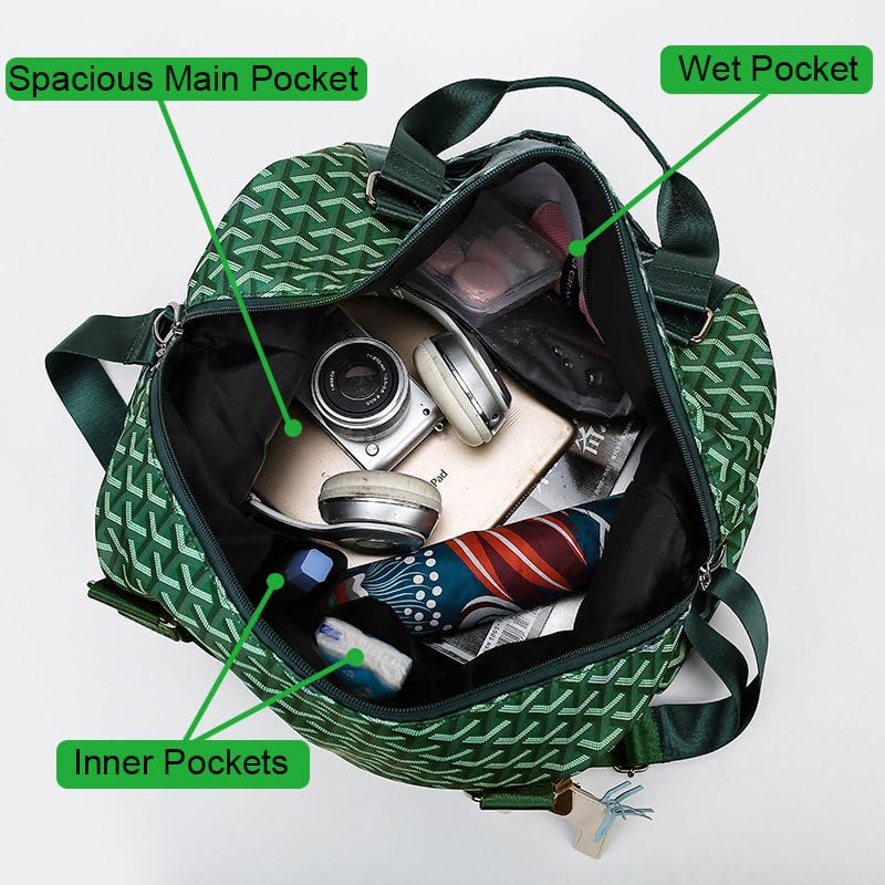 Weekender Duffel Sport Gym Bag Overnight Travel duffle Bags with Wet Pocket S1-Check Green - color: S1-Check Green