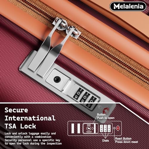Melalenia Luggage Sets 7 Piece Hard Shell Carry on Suitcase with Spinner Wheels and TSA Lock, Lightweight Travel Duffel Bag for Women, Men, Red Brown - color: Red Brown, size: 7 Piece Set(DB/TB)