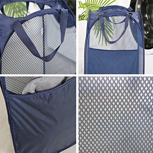2 pop-up foldable mesh laundry baskets (each with 2 reinforced handles), black + blue… - color: Black + Blue