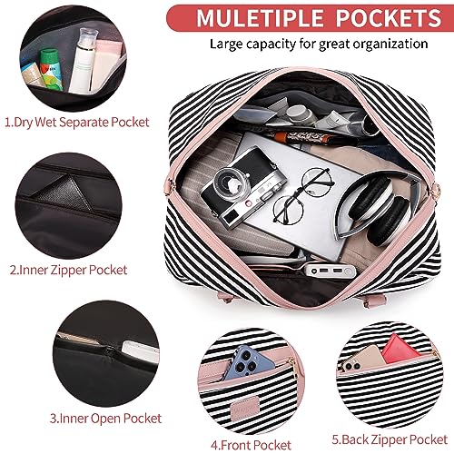 4PCS Weekender Bags for Women Large Overnight Weekend Travel Duffel Bags - color: Pink Stripe