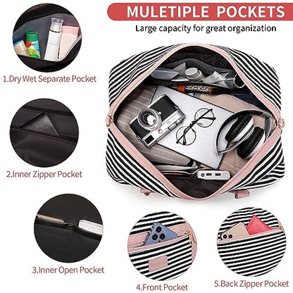 4PCS Weekender Bags for Women Large Overnight Weekend Travel Duffel Bags - color: Pink Stripe
