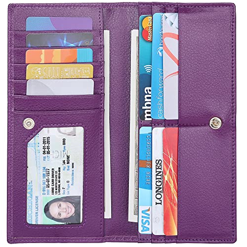 Lavemi Ultra Slim Thin Leather Women Wallet RFID Blocking Credit Card Holder Bifold Long Ladies Billfold - color: 2- Violet