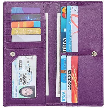 Lavemi Ultra Slim Thin Leather Women Wallet RFID Blocking Credit Card Holder Bifold Long Ladies Billfold - color: 2- Violet