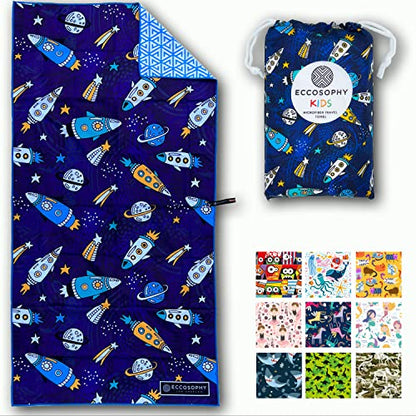 ECCOSOPHY Microfiber Kids Toddler Beach Towel, Quick Dry, Sand Free, 60x30 - color: Space