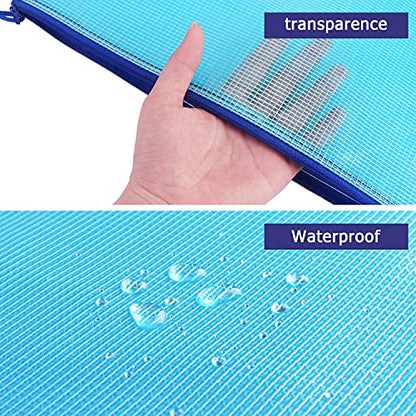6 Pack Mesh Zipper Pouch Bags, Waterproof Zipper Pouch A4 Size - color: Colorful