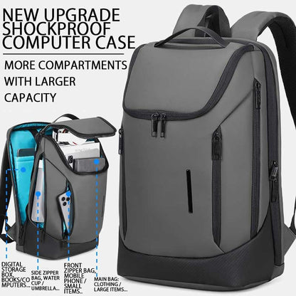 Shockproof Waterproof Laptop Backpack, 17-Inch Anti-Scratch Travel Backpack with Large Storage(Black/Gray/Green) (Grey) - color: Grey