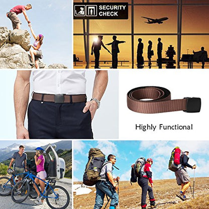 SUOSDEY Travel Money Belt, Nylon Hidden Money Pocket Belt with Plastic Buckle - color: 02-coffee, size: Suit pant size below 40"