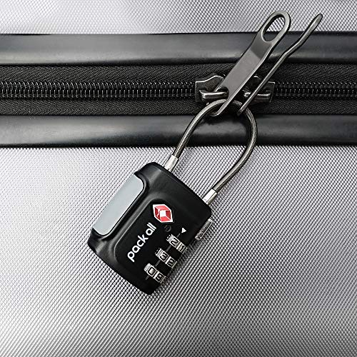 pack all TSA Approved Travel Luggage Locks, Resettable 3-Digit Code | Flexible Steel Cable, Zinc Alloy Body, Clear Number Dials, For Suitcase, Toolbox, Backpack, 4 Pack