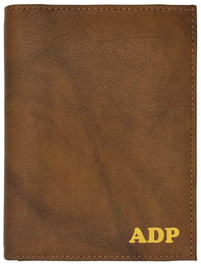 Deluxe Personalized Monogrammed Antique Saddle RFID Leather Passport Wallet - color: Antique Saddle, style: Deluxe