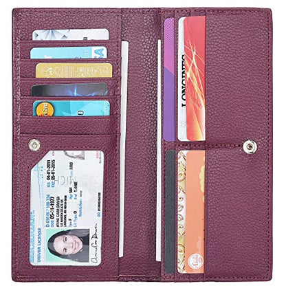 Lavemi Ultra Slim Thin Leather Women Wallet RFID Blocking Credit Card Holder Bifold Long Ladies Billfold - color: 2- Dark Magenta