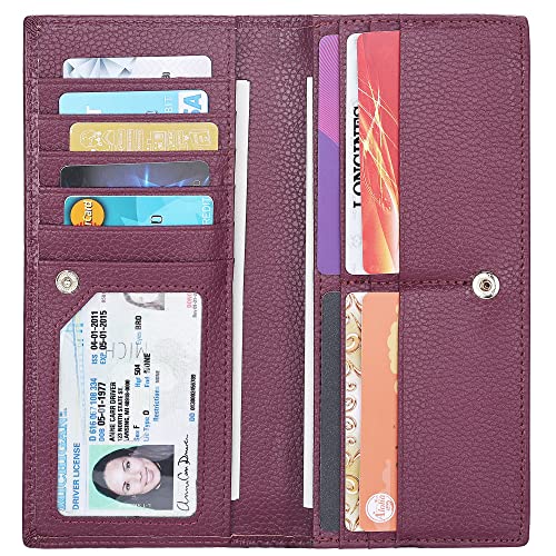 Lavemi Ultra Slim Thin Leather Women Wallet RFID Blocking Credit Card Holder Bifold Long Ladies Billfold - color: 2- Dark Magenta