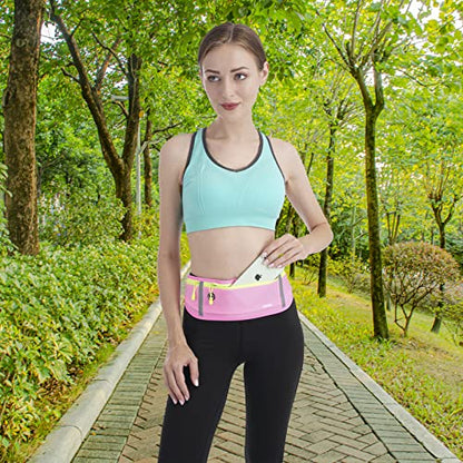 USHAKE Slim Running Belt, Bounce Free Fanny Pack Phone Holder - color: Pink