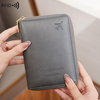 Passport Holder Covers Case with Safe Zipper Closure, RFID Blocking PU Leather Waterproof Travel Wallet for Women Men(Grey) - color: Grey