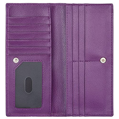 Lavemi Ultra Slim Thin Leather Women Wallet RFID Blocking Credit Card Holder Bifold Long Ladies Billfold - color: 2- Violet