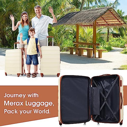 Merax Luggage Set 2 Piece 20 28 IN Hardside Suitcase with Bag,Brown+White - color: Brown+White(20+28+bag)