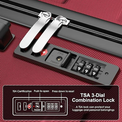 Luggage Sets Hardside Lightweight Suitcase with Spinner Wheels TSA Lock, 3-Piece Set (20/24/28) - color: Red