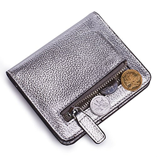 Small Leather Wallet for Women, Ladies Credit Card Holder RFID Blocking Women's Mini Bifold Pocket Purse - color: Silver Rfid Blocking