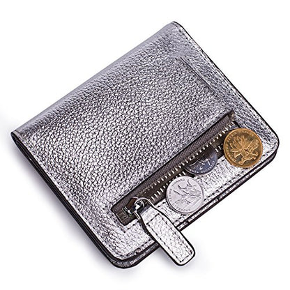 Small Leather Wallet for Women, Ladies Credit Card Holder RFID Blocking Women's Mini Bifold Pocket Purse - color: Silver Rfid Blocking