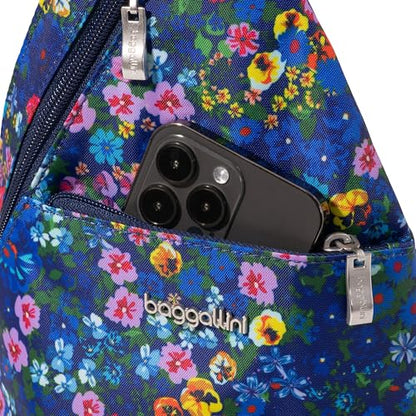 Baggallini Mini Sling - 12x7 Sling Crossbody Bag Backpack with Adjustable Shoulder Strap - color: Flower Market