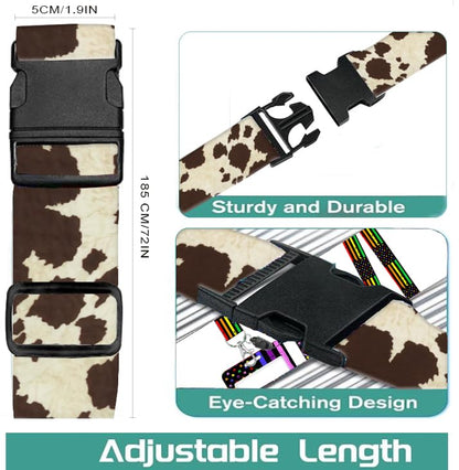 Luggage Straps for Suitcases Travel Belt Accessories, Cute Suitcase Strap, Adjustable Luggage Belt Strap, Heavy Duty with Quick-Release Buckle Luggage Strap Retro Cow Print - color: Retro Cow Print