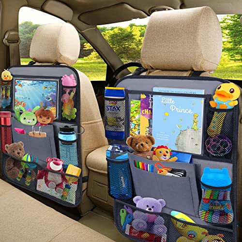Backseat Car Organizer w/ 10 Storage Pockets 11" Tablet Holder, 2 PCS Gray - color: Gray