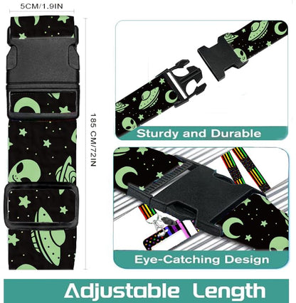 Luggage Straps for Suitcases Travel Belt Accessories, Cute Suitcase Strap, Adjustable Luggage Belt Strap, Heavy Duty with Quick-Release Buckle Luggage Strap Cute Green Aliens - color: Cute Green Aliens