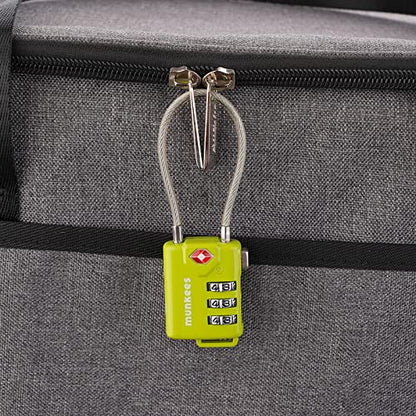 munkees TSA Approved Luggage Lock Padlock with Cable, Resttable Combination, 3-Digit Password Lock, Metal Alloy, Drawer, Backpack, Wardrobe, and Door Lock. (Green 2pcs) - color: Green-2pcs, style: Cable Shackle