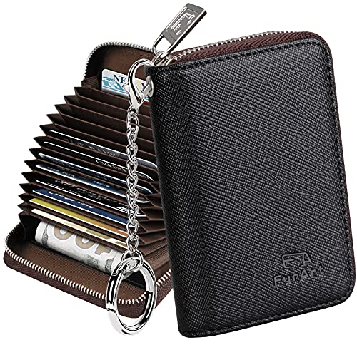 FurArt Zipper Wallet Women RFID Credit Card Holder keychain Wallet | ID Window RFID Blocking Compact Small business 15/16 slots - color: Black