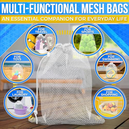 5 Pcs Small Mesh Bags with Tight Closure, 11.8 x 7.48", Polyester (White) - color: 5Pcs, White, S size