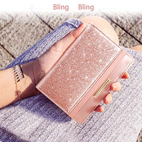 Coco Rossi Passport Holder for Travel Women Slim RFID Passport Cover Wallet - color: Glitter Rose