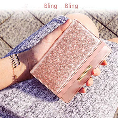 Coco Rossi Passport Holder for Travel Women Slim RFID Passport Cover Wallet - color: Glitter Rose