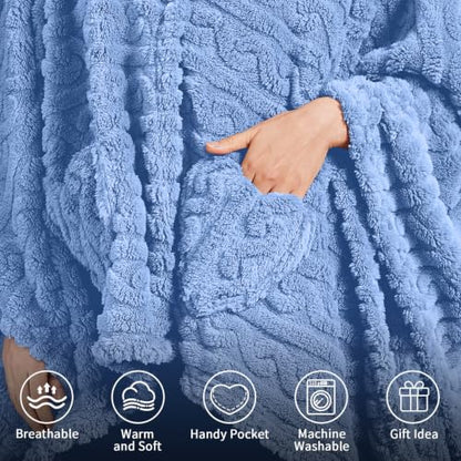 Wearable Blanket Poncho Cape Wrap for Adult, Cozy Sherpa Fleece Pocketed Shawl TV Throw Blankets for Office and Lounge,Light Blue - color: Light Blue