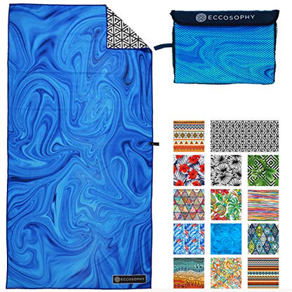 ECCOSOPHY Microfiber Beach Towel - Quick Dry, Sand Free and Oversized 71x35 - color: Laguna