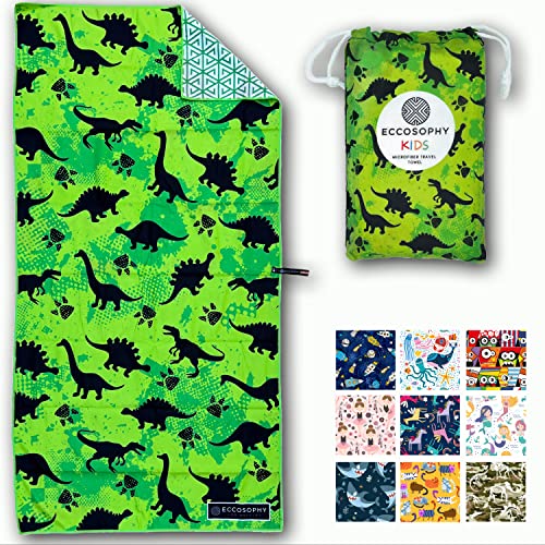 ECCOSOPHY Microfiber Kids Toddler Beach Towel, Quick Dry, Sand Free, 60x30 - color: Dynosaurs